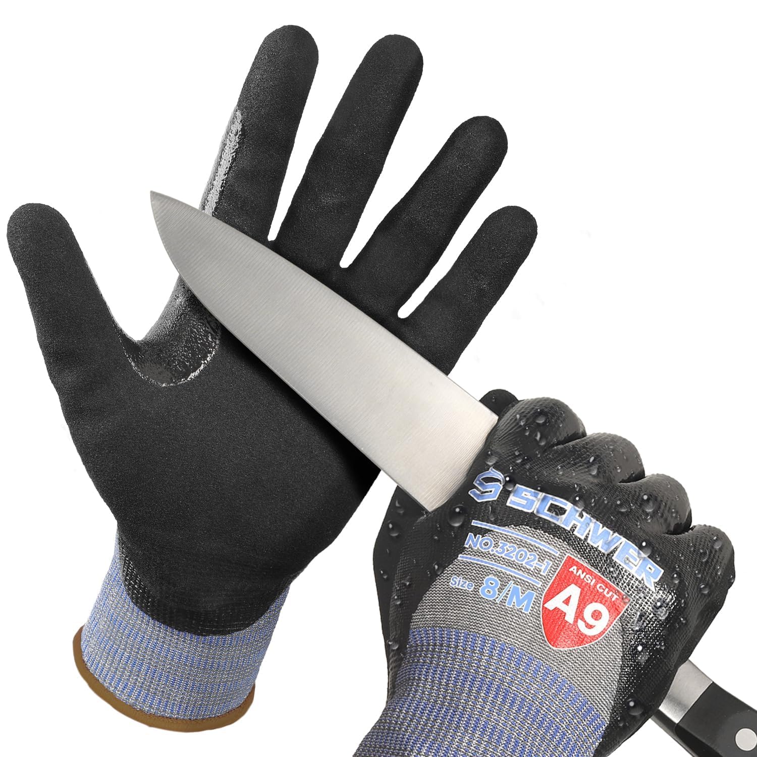Schwer ProGuard-X ANSI A9 Highest Level Cut/Abrasion Resistant Gloves for Heavy Duty Work, 3/4 Double Nitrile Coating for Detect Metal, Water ? Oil Proof, Anti Slip, Touch Screen, Non-PFAS, PM3202 (M)