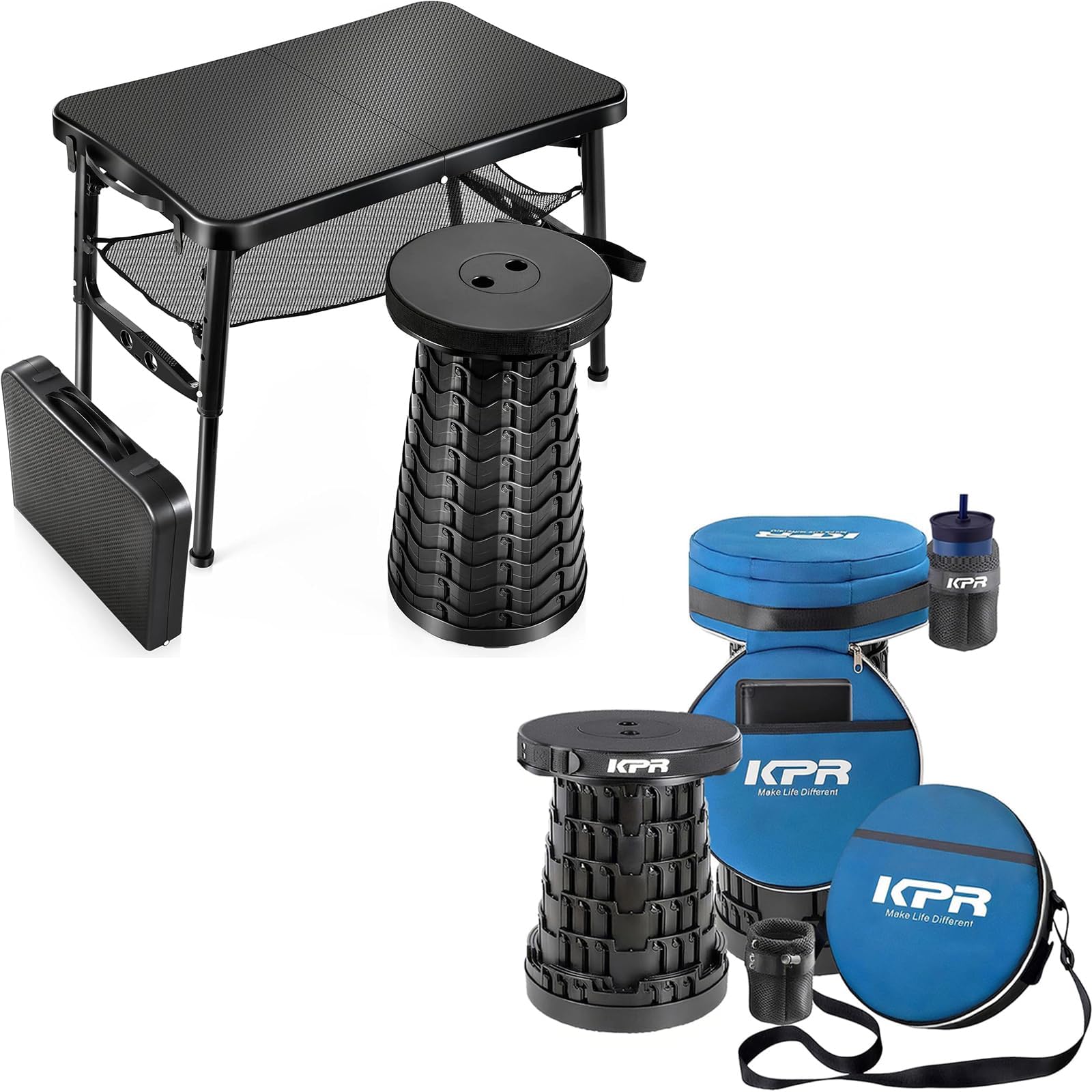 Retractable Small Folding Table and Stool Set & 2025 Upgraded Collapsible Stool & 3IN1 Cushioned Carry Bag