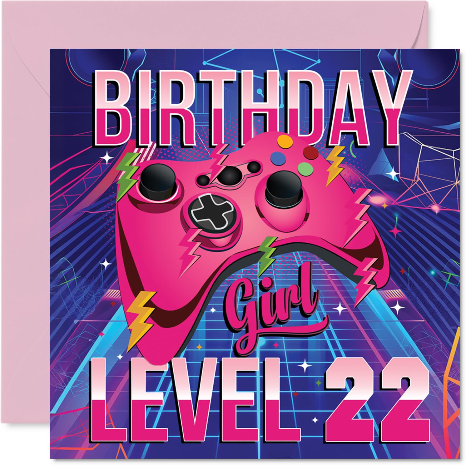 22nd Birthday Cards for Women - Gamer Level - Happy Birthday Card for 22 Year Old Woman Colleague Friend Niece Auntie, 145mm Bday Greeting Cards