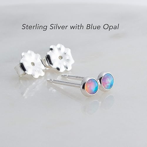Miniatura 10 de Sterling Silver Tiny Post Stud Piercing Earrings for Cartilage Tragus Helix Multiple Piercing Hypoallergenic Birthstone Jewelry for Women Bezel Set