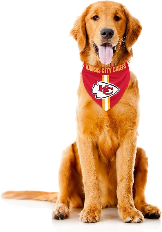 Bandana para Cães e Gatos Kansas City Chiefs Littlearth, Estampa Dupla, Tamanho Médio
