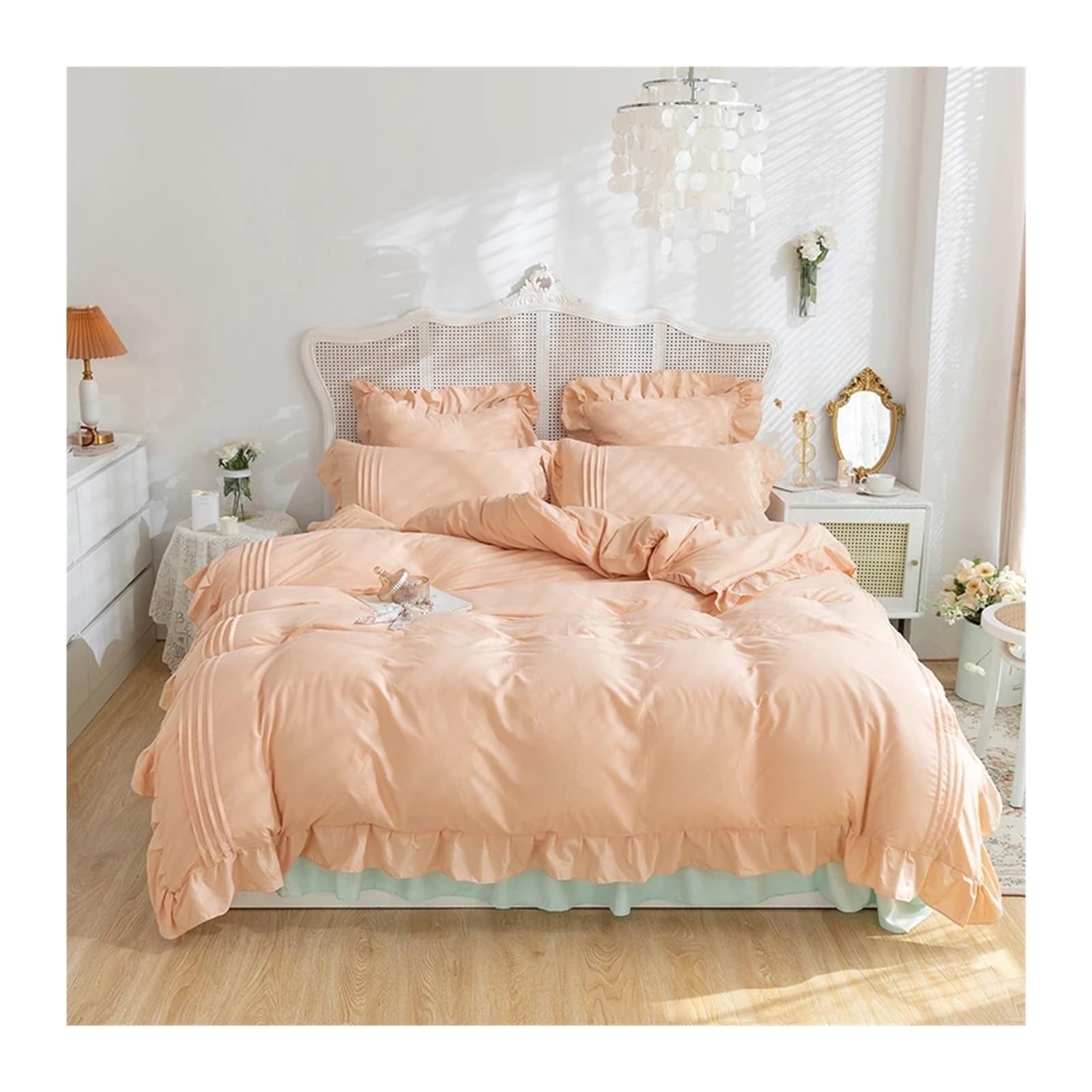 Housse de couette dentelle Queen avec volants : linge de lit grand modèle 4 pièces