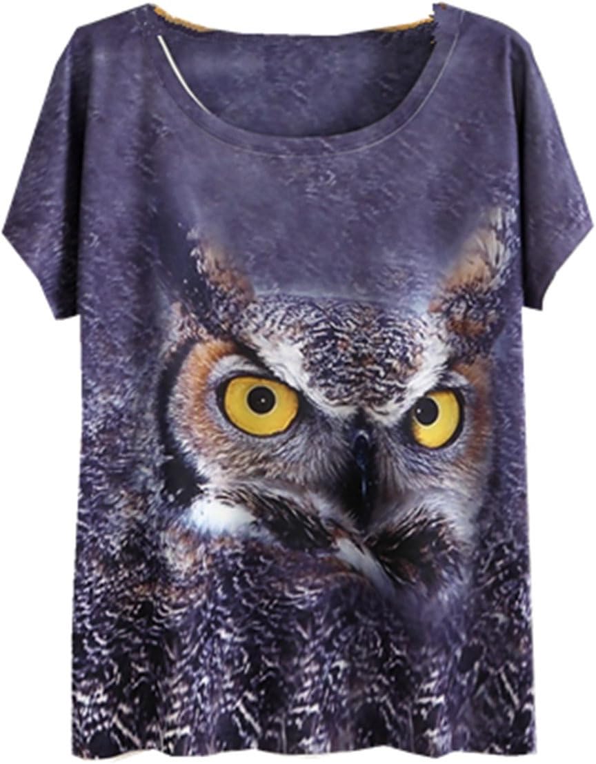 YICHUN Women Girls Short T-Shirt Tops Tees Leisure T-Shirt Casual Wear Tunic Blouse Animal Printing Cami (Owl 16#)