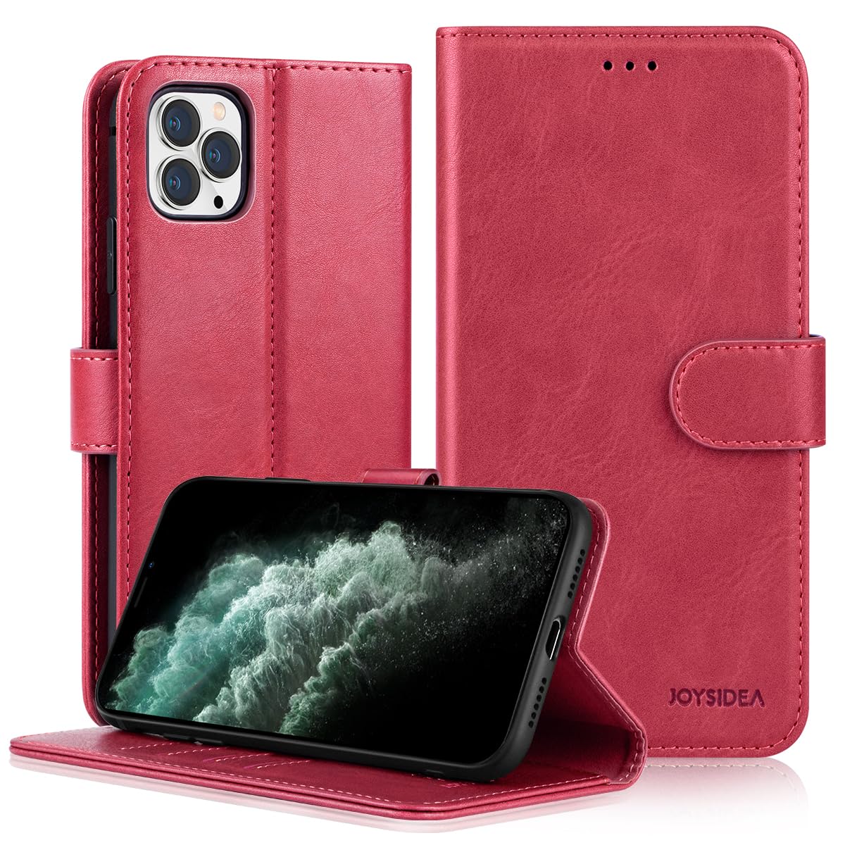 JOYSIDEAiPhone 11 Pro Max Wallet Case, PU Leather Magnetic Flip Folio Phone Case with Credit Card Holder, Stand & Shockproof Cover for iPhone 11 Pro Max 6.5 inch, Red