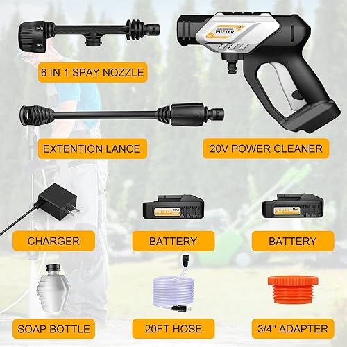 Miniatura 5 de Lavadora a presión inalámbrica, 320 PSL (MAX435PSl), con 2 baterías recargables de 20 V, boquilla 6 en 2, limpiador eléctrico portátil ultraligero