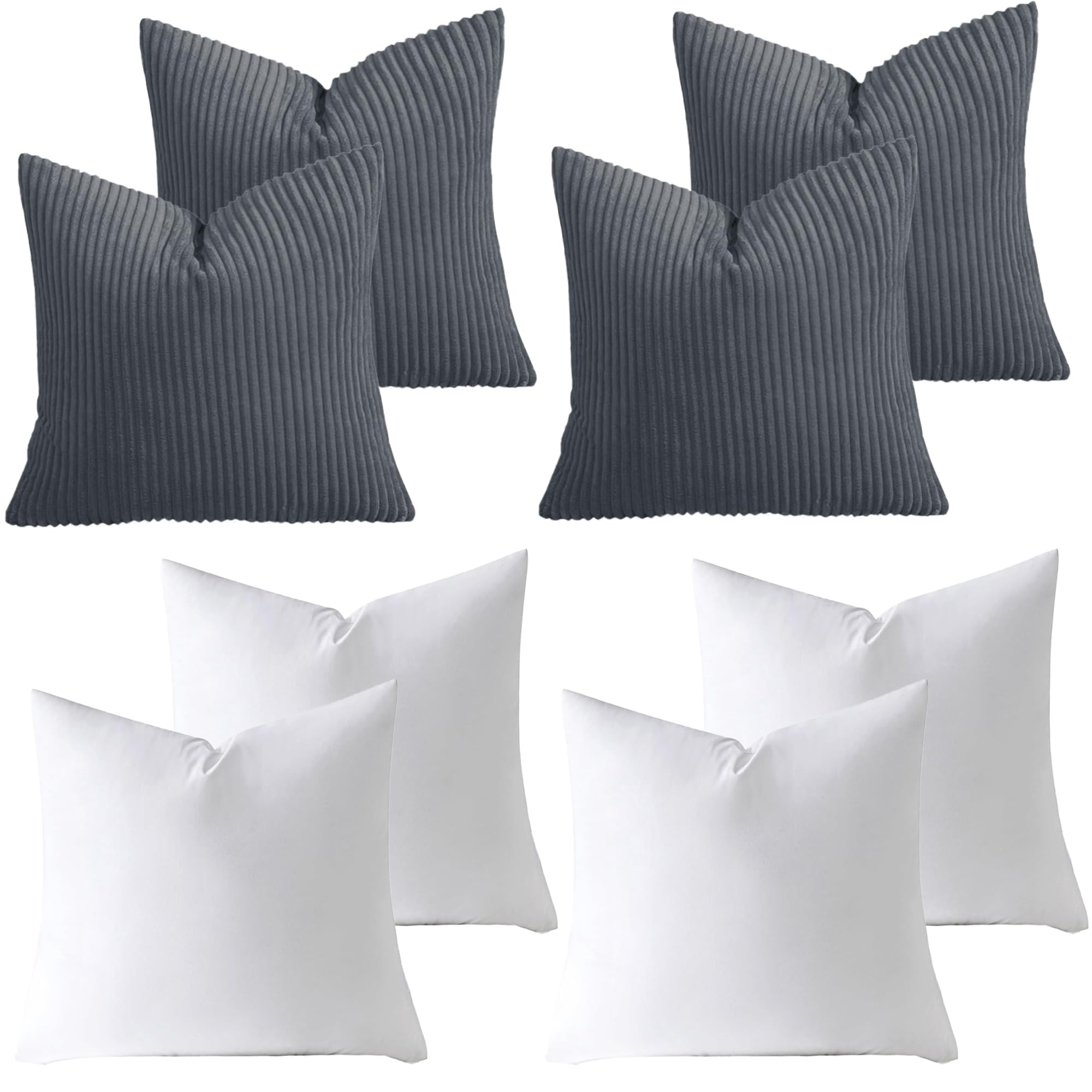 AMEHA Stripe Grey Cushions with Covers included 45 x 45 cm Pack of 4 (4 Covers, 4 Inserts) Decorative Square Throw Pillowcases for Couch Bedroom Sofa with Invisible Zipper 18x18 inches