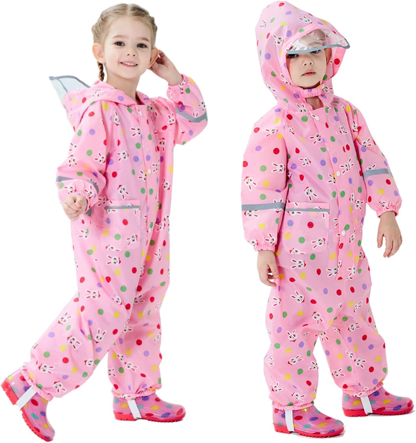 Boys Girls Toddler Rainsuit Kids Waterproof Coverall Cartoon Rain Suit One Piece Rain Coat