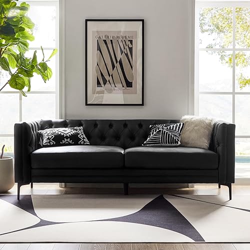 Miniatura 7 de HULALA HOME Sofá de Piel Sintética de 84" de Ancho con Patas Metálicas, Sofá de 3 Plazas con Botones Capitoné, Sofá Tapizado Contemporáneo Moderno