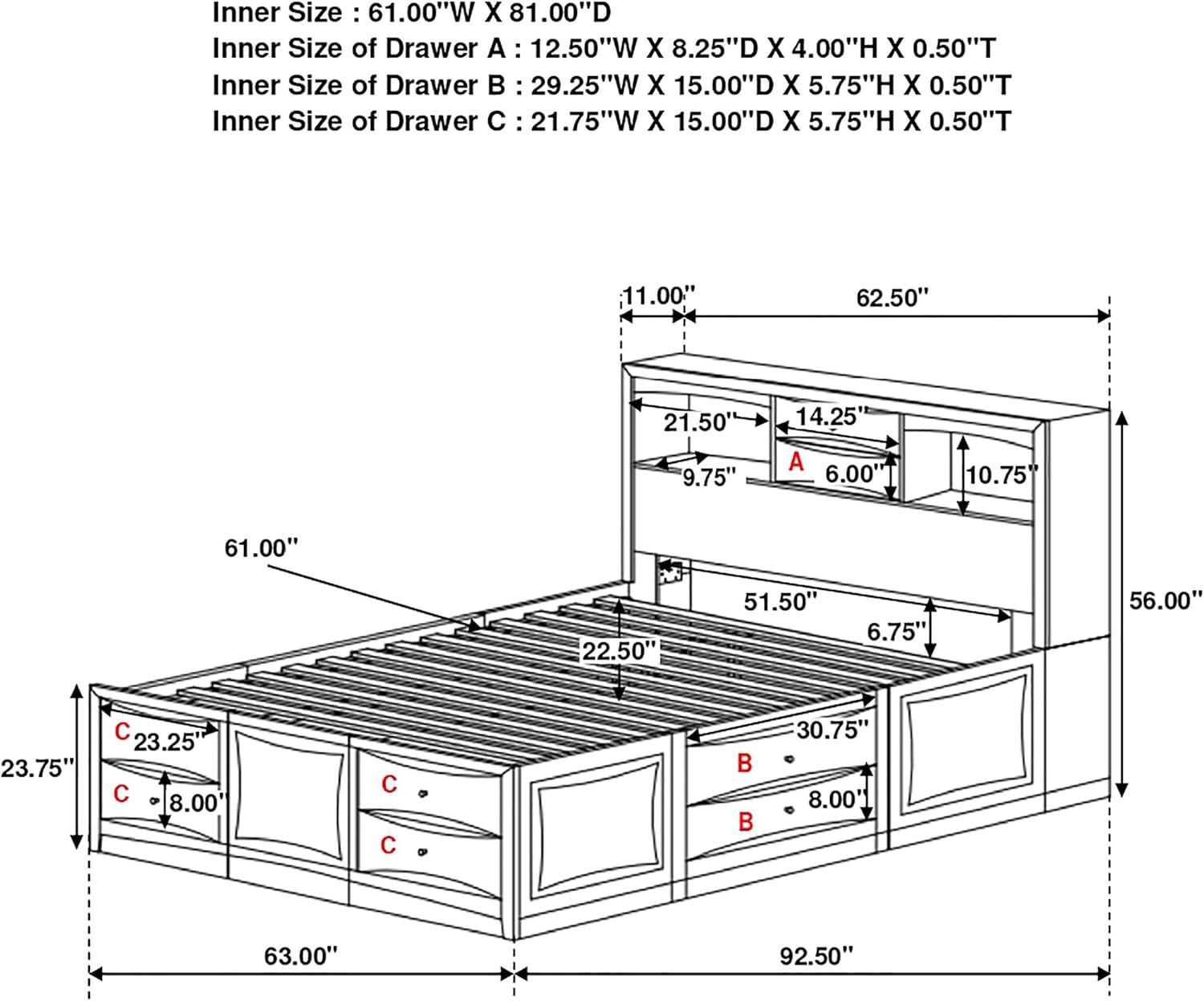 Coaster - Phoenix Contemporary Queen Bookcase Bed with Underbed Storage Drawers 200409Q