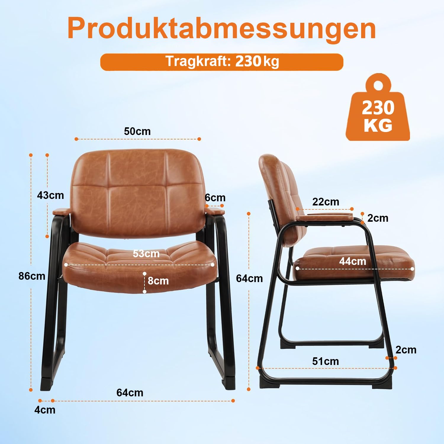 CLATINA Großer Wartezimmersessel Bequemer Gepolsterter Stuhl mit Armlehnen Stabile Kufenfüße ohne Räder Für Büro Empfang Praxis Gästezimmer und Wartebereich Modernes Braun 4er Set