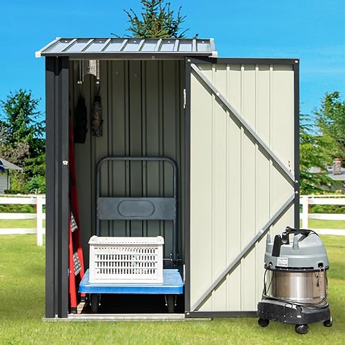 Miniatura 2 de Cobertizo de almacenamiento para exteriores, cobertizo de jardín de acero metálico de 3 x 3 pies con puerta individual con cerradura, pequeño
