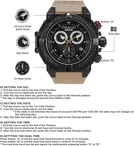 Miniatura 6 de MULCO Relojes para Hombre - Buzo, Caja de Acero Inoxidable con Correa de Silicona o Correa de Acero Inoxidable, Movimiento de Cronógrafo de Cuarzo,