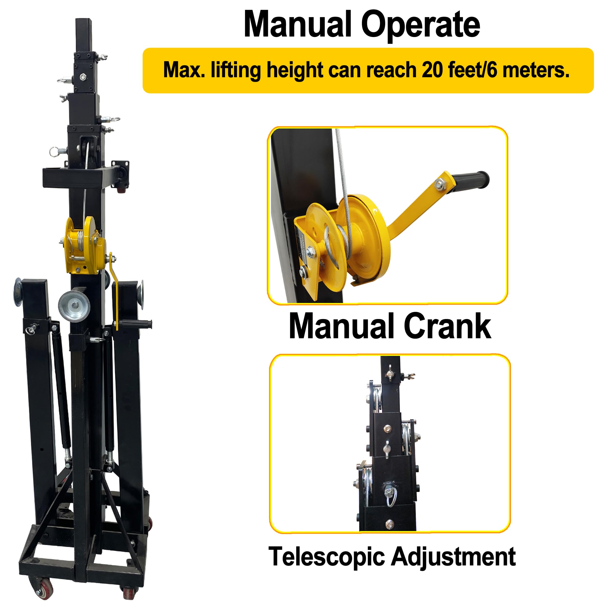 TECHTONGDA Two Crank Up Light Stands, 20ft Lighting Crank Stands, Heavy-Duty Truss Stand Lighting Truss System with 500 lb Load Capacity, Outriggers & Locking Casters for DJ, Bar, Stage, Stadium Use