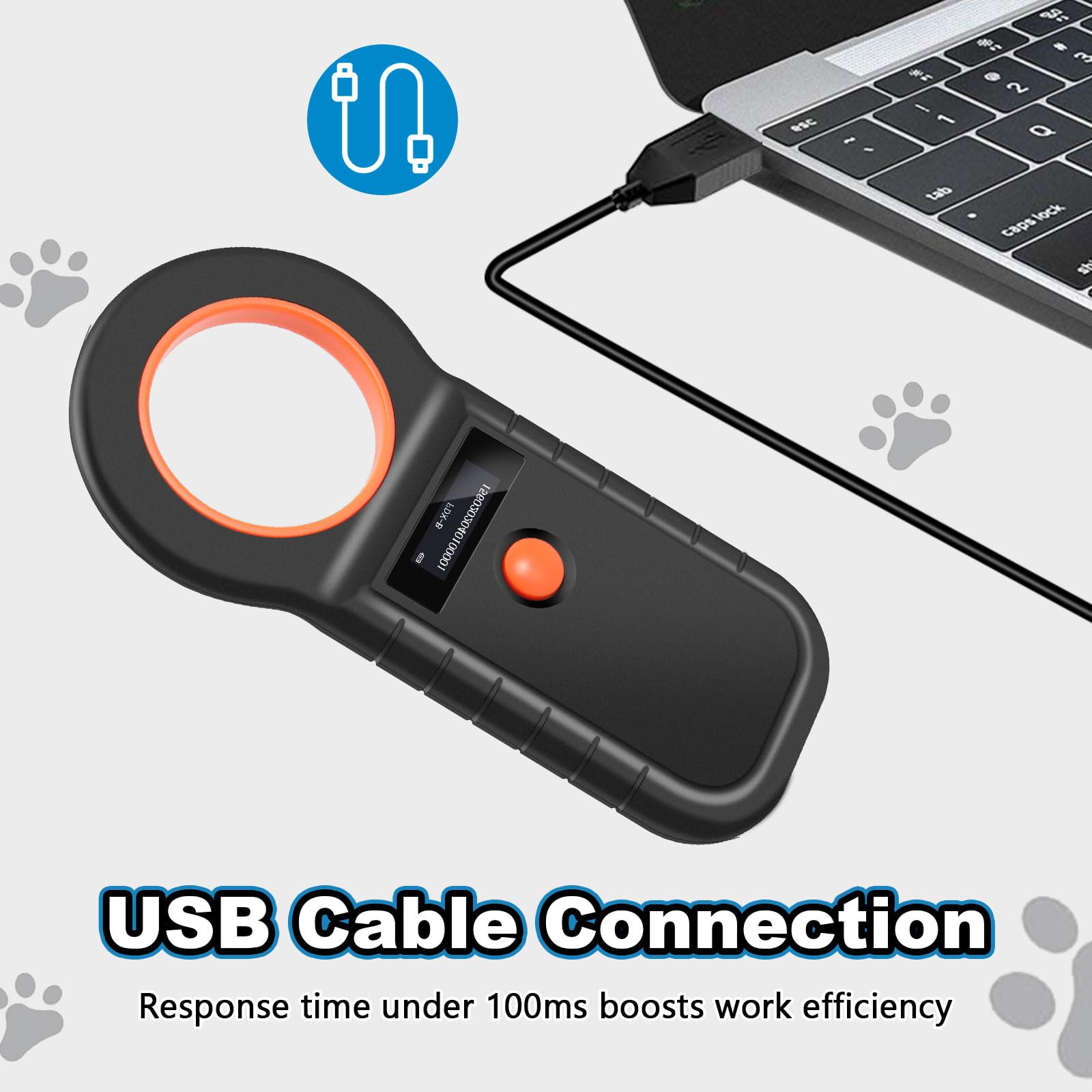 Lecteur de Puces pour Animaux, Lecteur Puce Animaux USB Rechargeable, Chatière à Puce électronique ISO11784/(85) FDX-B/EMID, Lecteur de puces électroniques pour Chiens/Chats(Rouge)