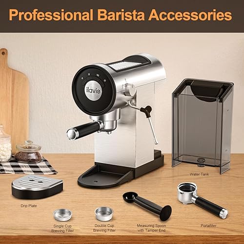 Miniatura 7 de Máquina de café expreso, máquina de café expreso con espumador de leche, mini cafetera de espresso automática de 20 bares, color plateado, cafetera