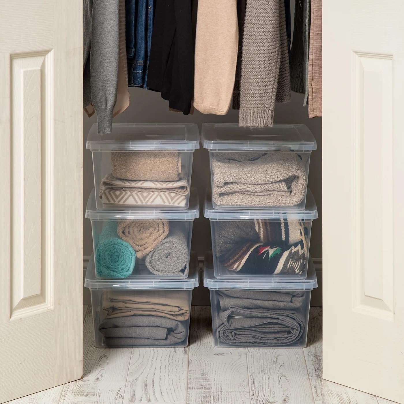 Clear Stackable Storage Bins with Lids, 17 Qt (4.25 Gal) Plastic Closet Organizer Boxes, Set of 6 for Home, Wardrobe, Shelf, Office - Durable & Space-Saving