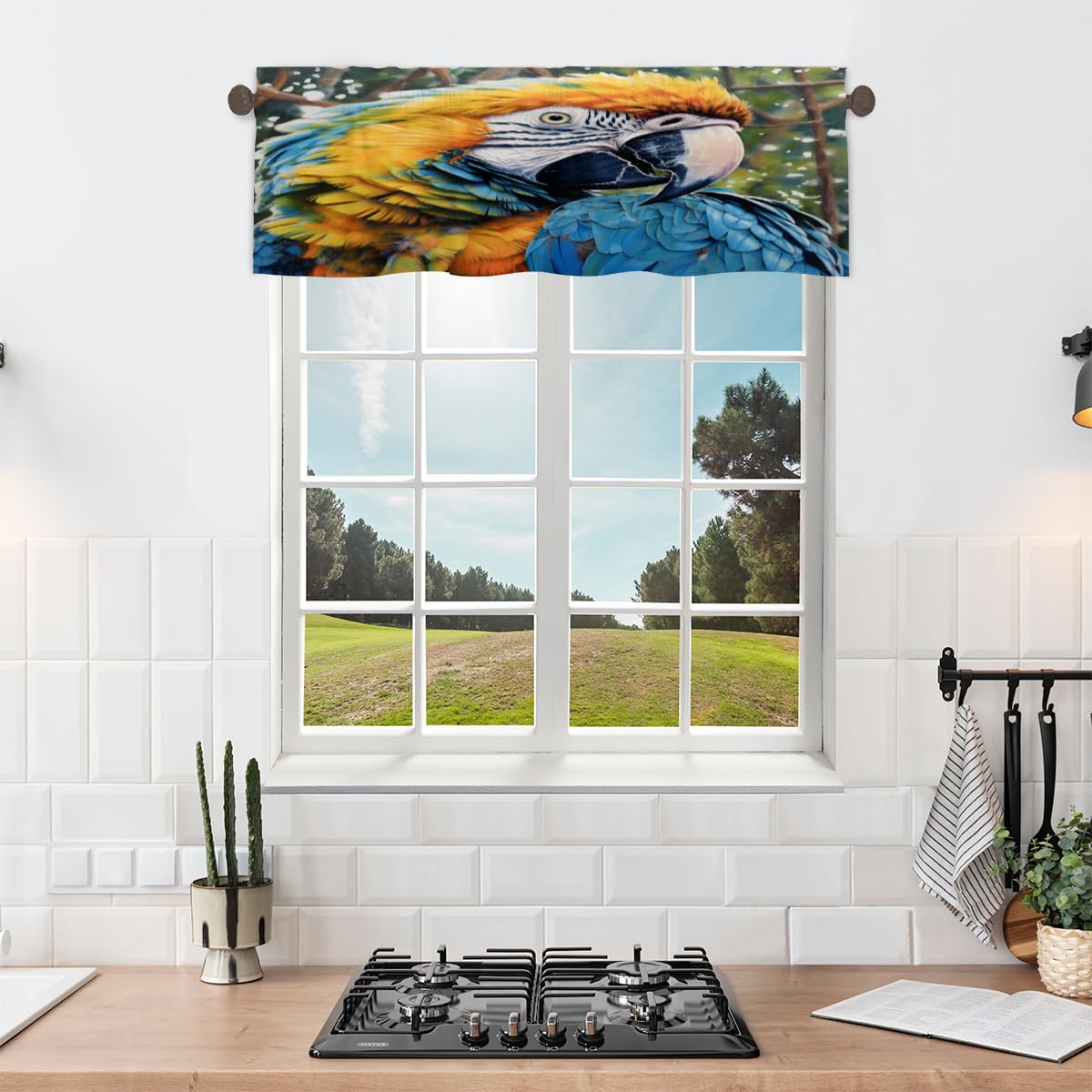 VOGOL Mantovana Per Finestre Con Uccelli – 132x45 Cm – Tessuto Poliestere E Lino – Tasca Per Asta – Per Cucina E Soggiorno