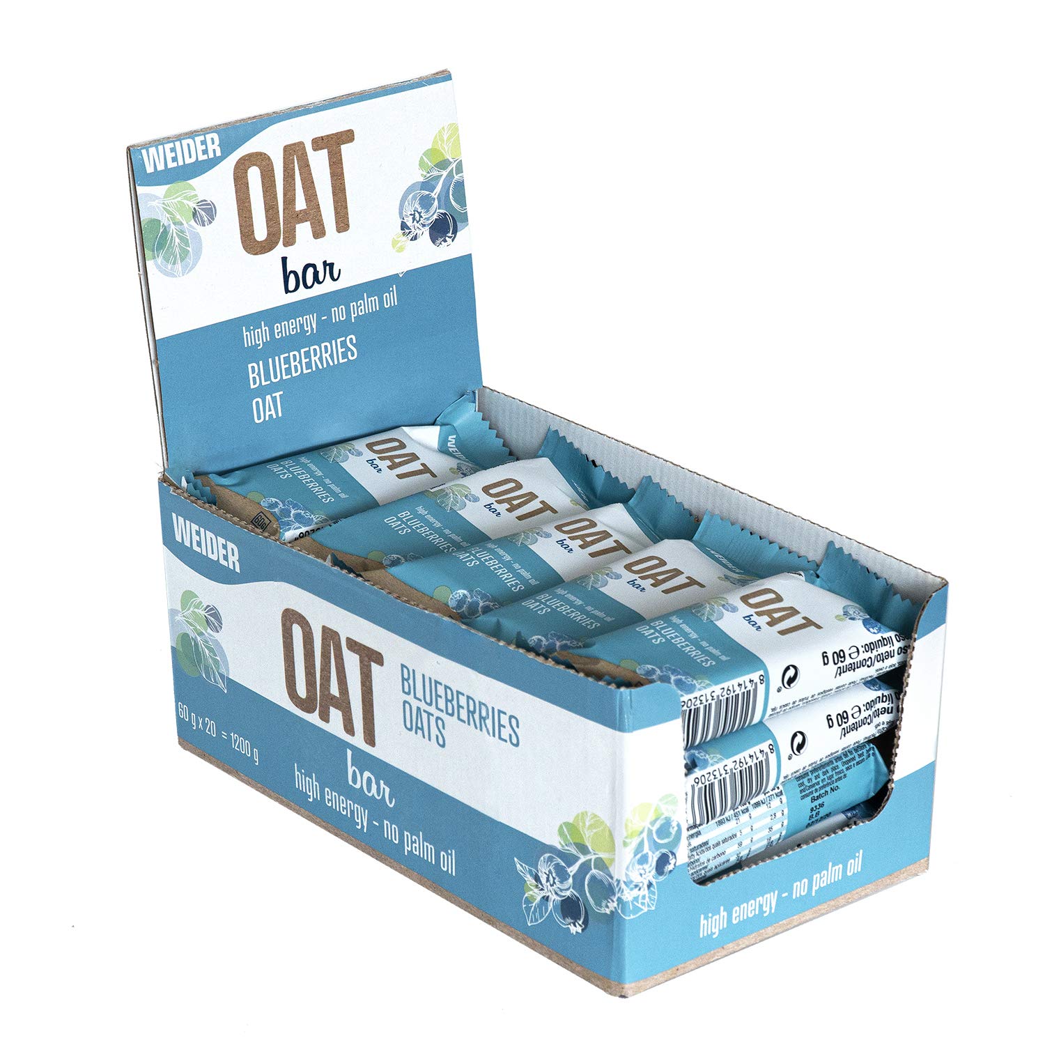 Weider Nutrition OAT BAR Sabor Arándano, barrita de avena sin aceite de palma, 60 g, Blueberry