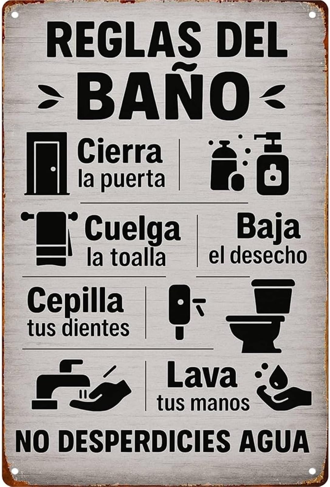 NWPNLXEA Vintage Bathroom Rules Bilingual Etiquette Metal Sign for Farm Man Cave Bathroom Kitchen Decor 8 X 12 in