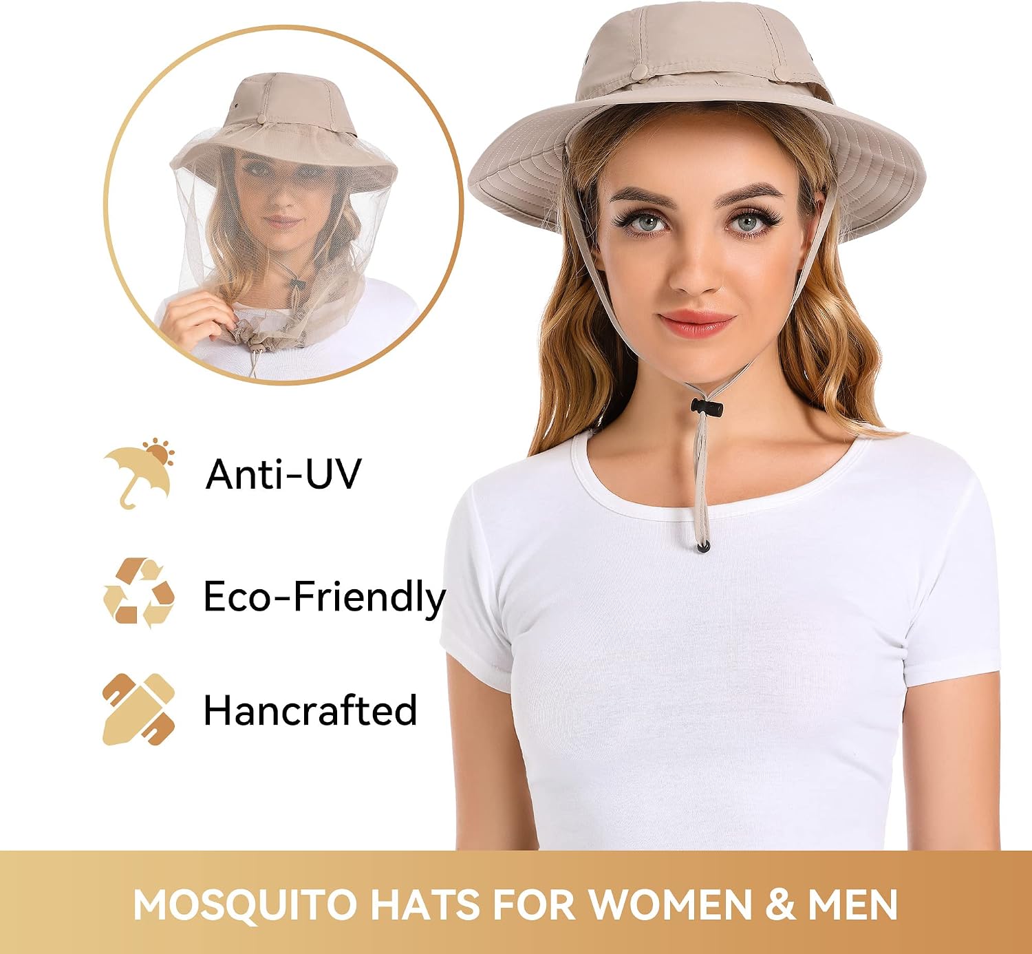 Tibeha Mosquito Net Hat Women UPF 50+ Hidden Netting Sun Protection Cap | Lightweight Full Face Head Net Hat for Beekeeping, Hiking, Gardening & Outdoor Activities