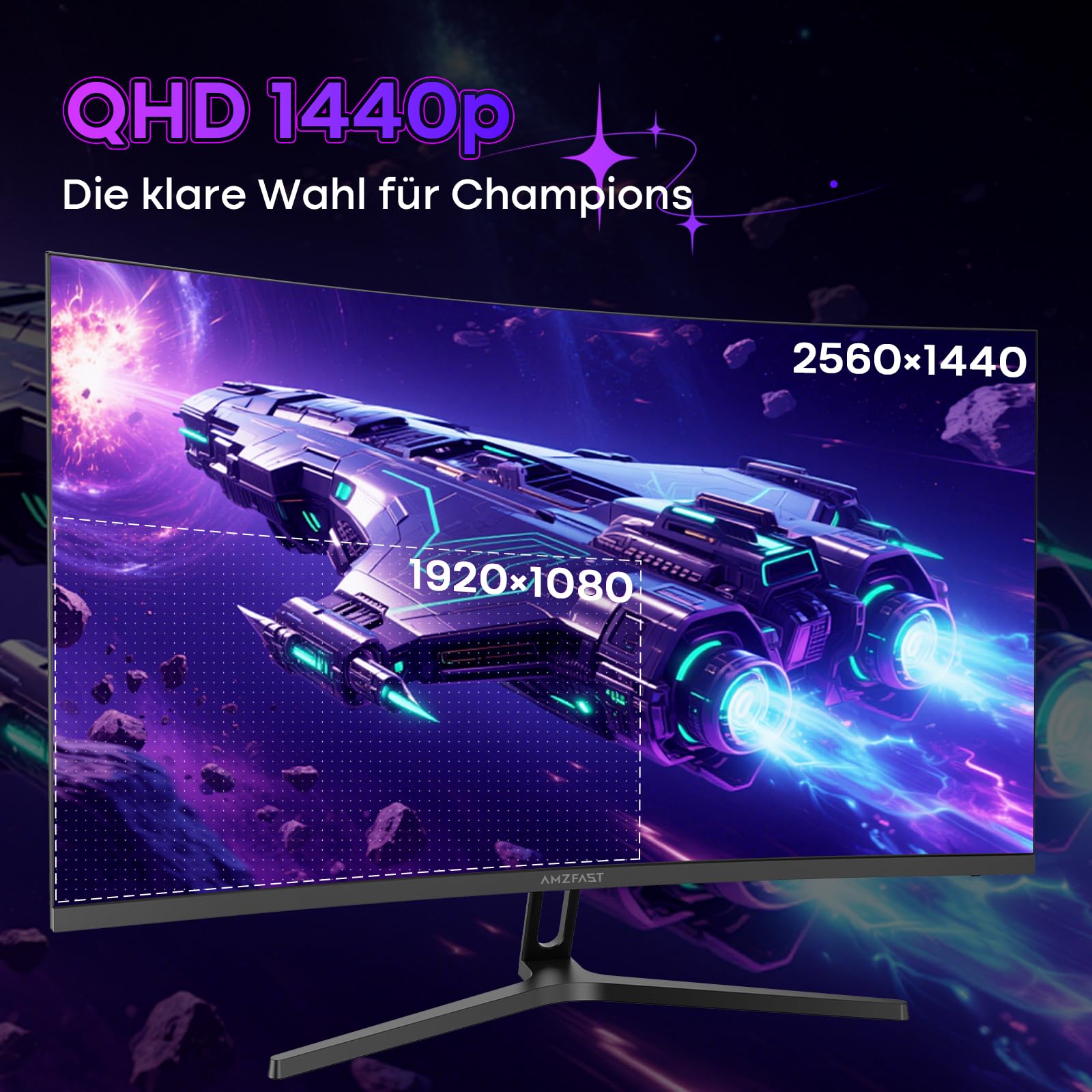 Amzfast Gaming Monitor 32 Zoll Curved – 180Hz, 2K QHD 2560x1440,1ms MPRT