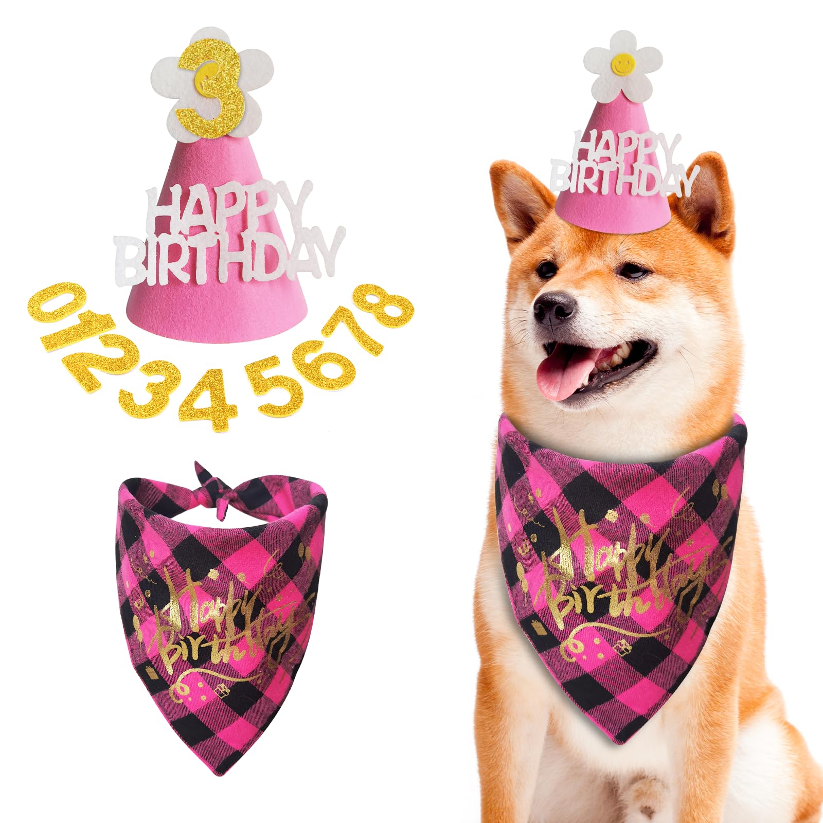 Dog Birthday Party Supplies, Birthday Bandana, Dog Birthday Girl Hat with 6.7'' Tall - Birthday Outfit for Labrador Retriever, Golden Retriever, Husky