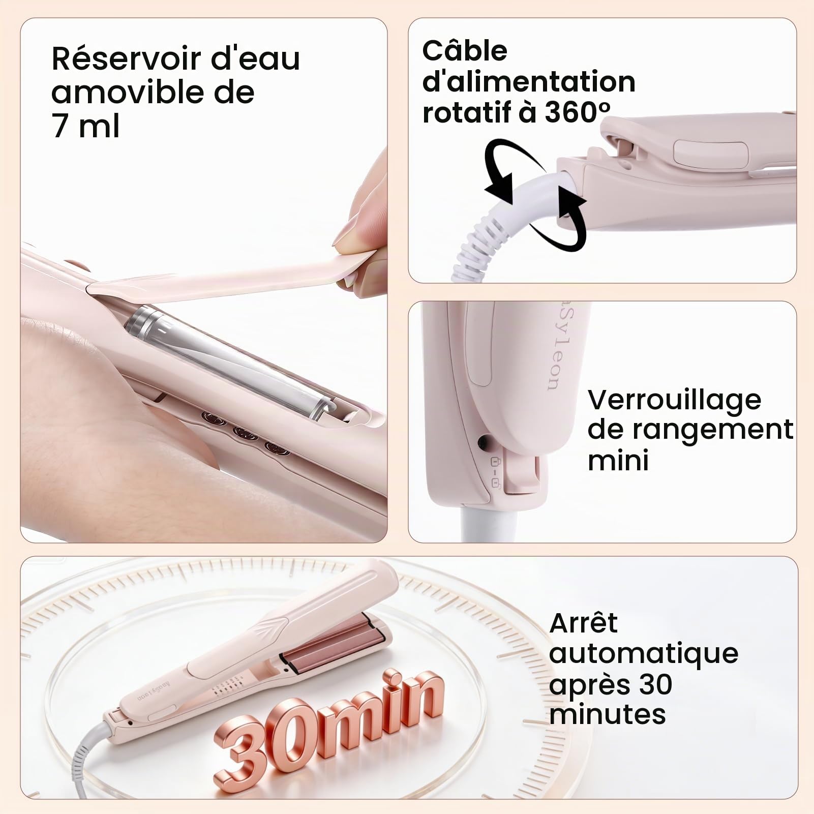 AraSyelon Lisseur À Vapeur Céramiques Larges 38mm, 5 Temp. 140°C–220°C