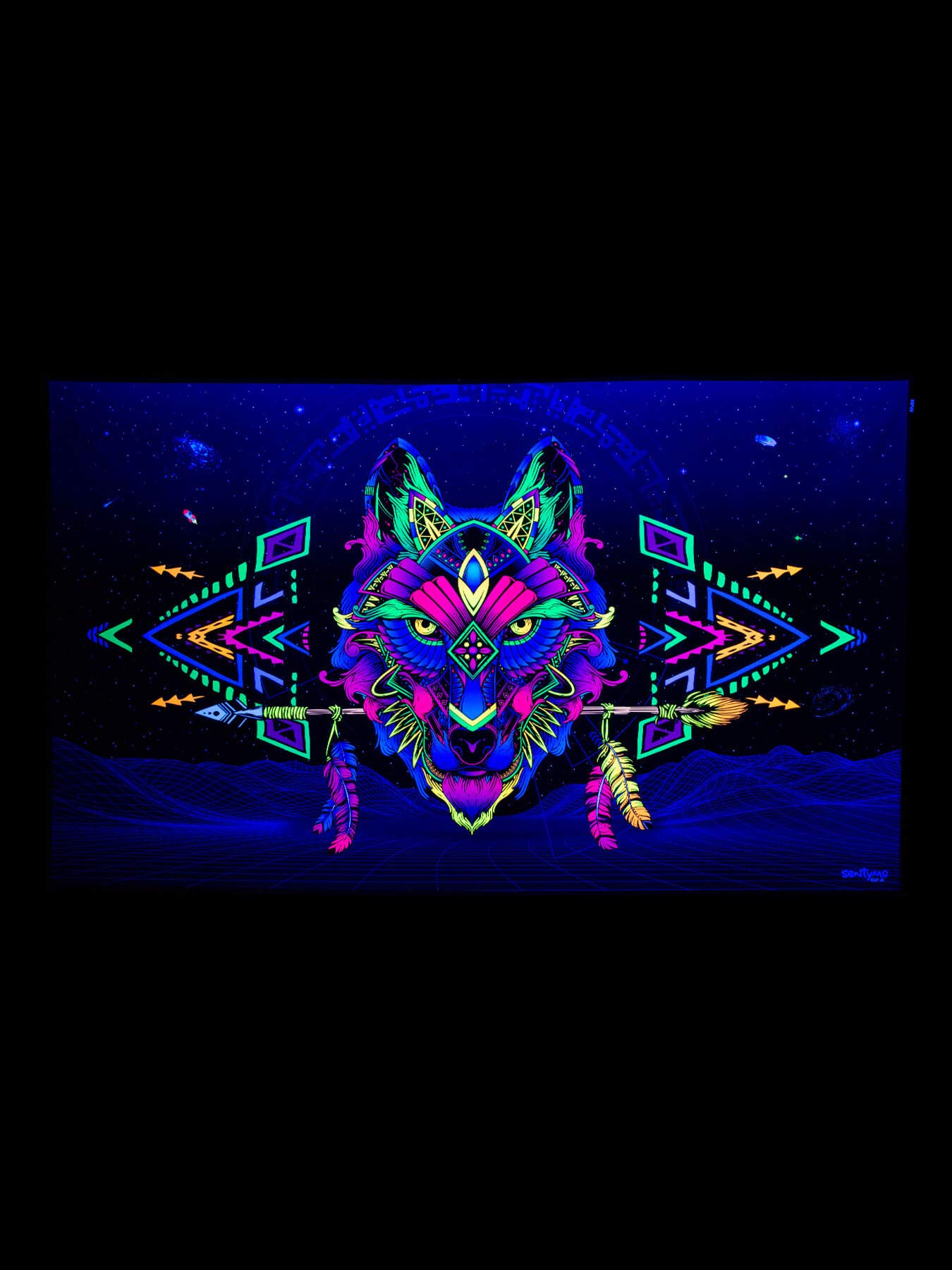 PSYWORK Stoffposter Mit Schwarzlicht-Effekt – Sentymo Animal Stack, 50x82 Cm, Fluoreszierend (Made In Germany)