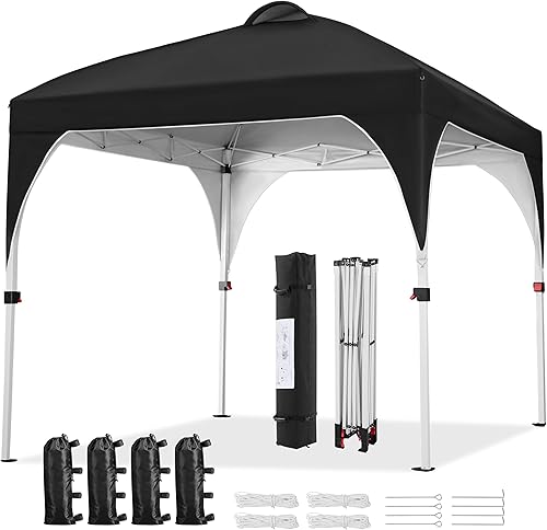 Miniatura 10 de Yaheetech Toldo desplegable de 10 x 10 pies, toldos instantáneos para exteriores, refugio de playa con borde circundante con bolsa de transporte con