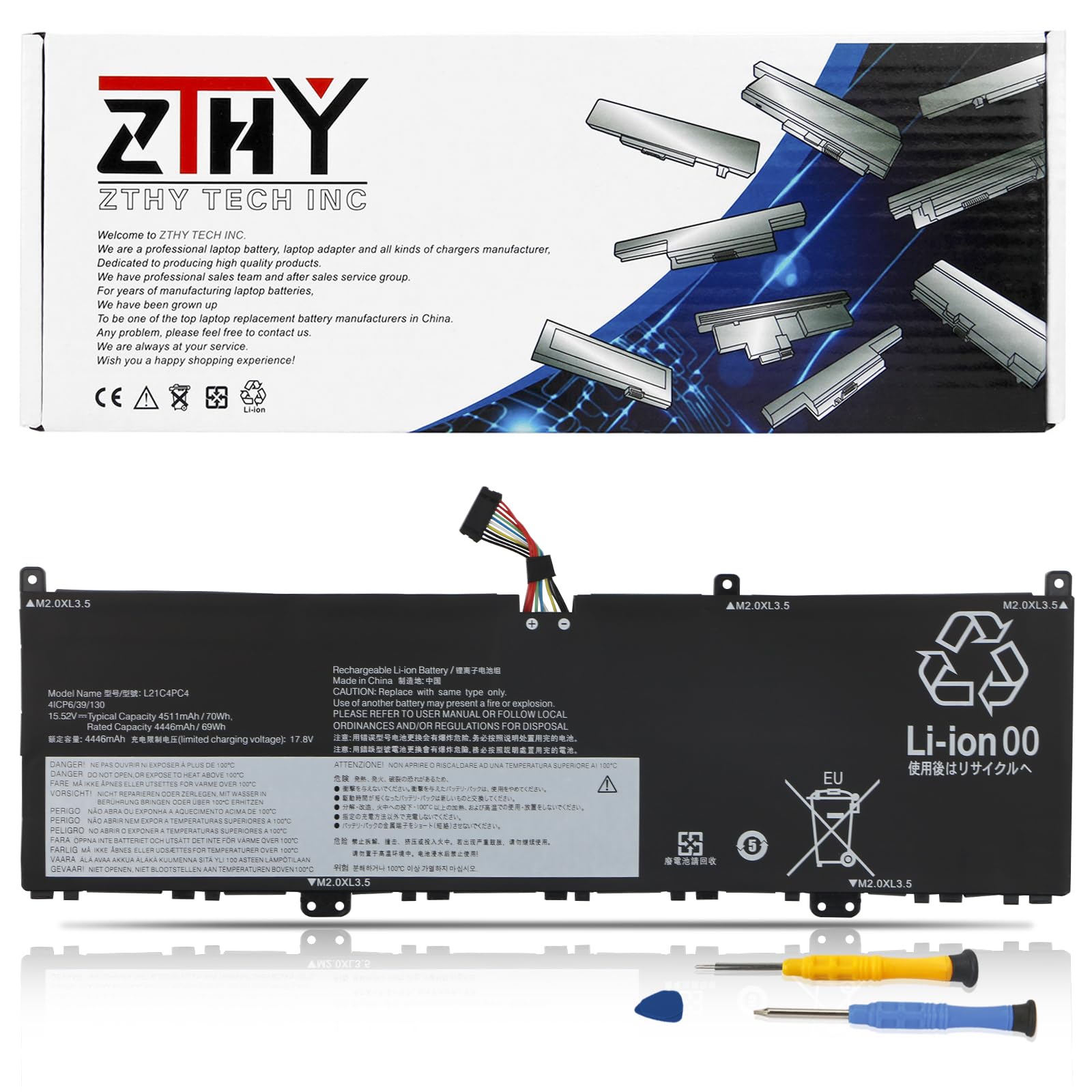 ZTHY 70Wh L21M4PC7 L21C4PC4 Laptop Battery Replacement for Lenovo Slim 7 ProX-14IAH7 ProX-14ARH7 / Yoga Slim 7 ProX-14IAH7 ProX-14ARH7 Series L21M4PE0