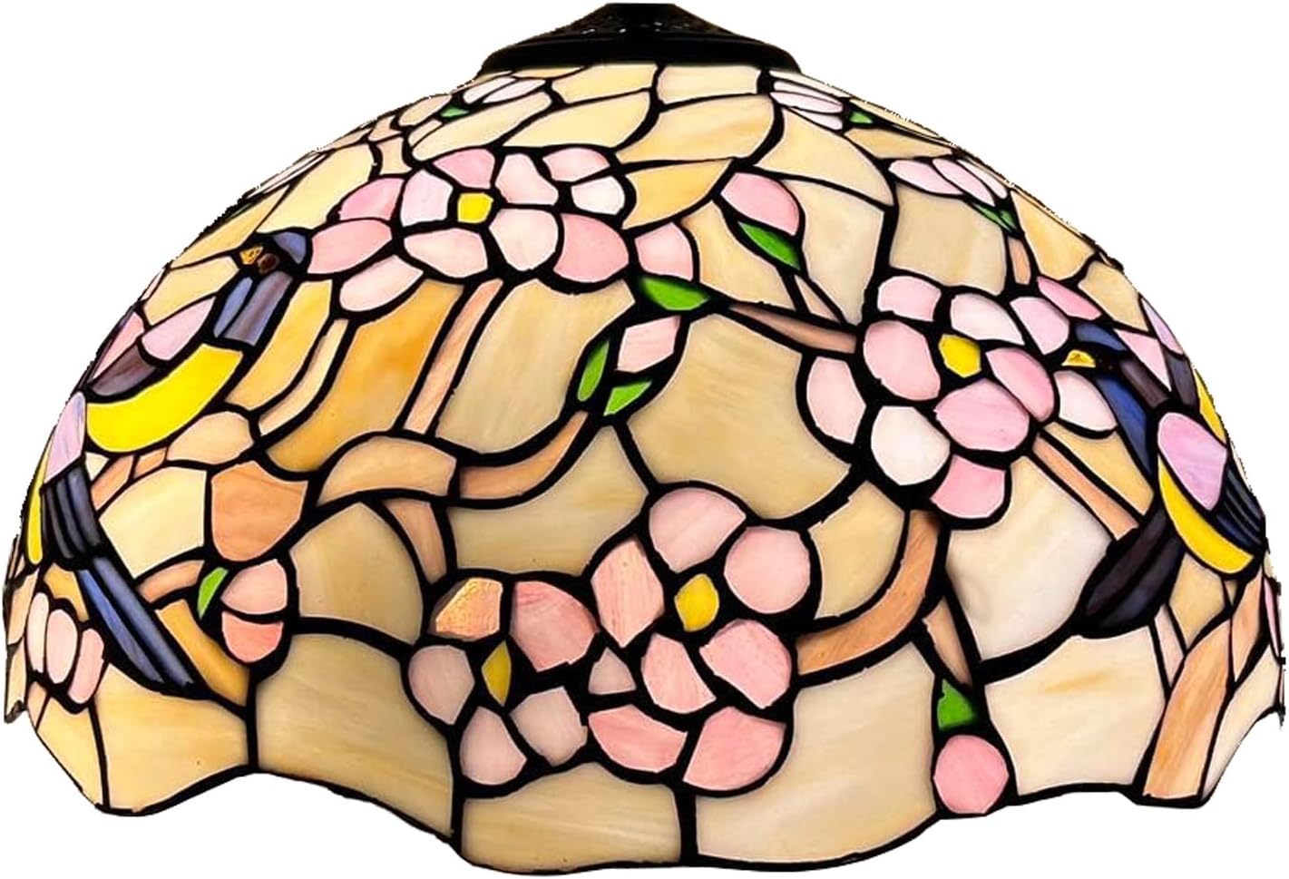 16 Inch Magpie & Plum Blossom Stained Glass Lampshades, Tiffany Replacement Lamp Shade, Only Handmade Retro Cherry Blossom Bird Glass Light Cover for Table Lamp Floor Lamp Pendant Light