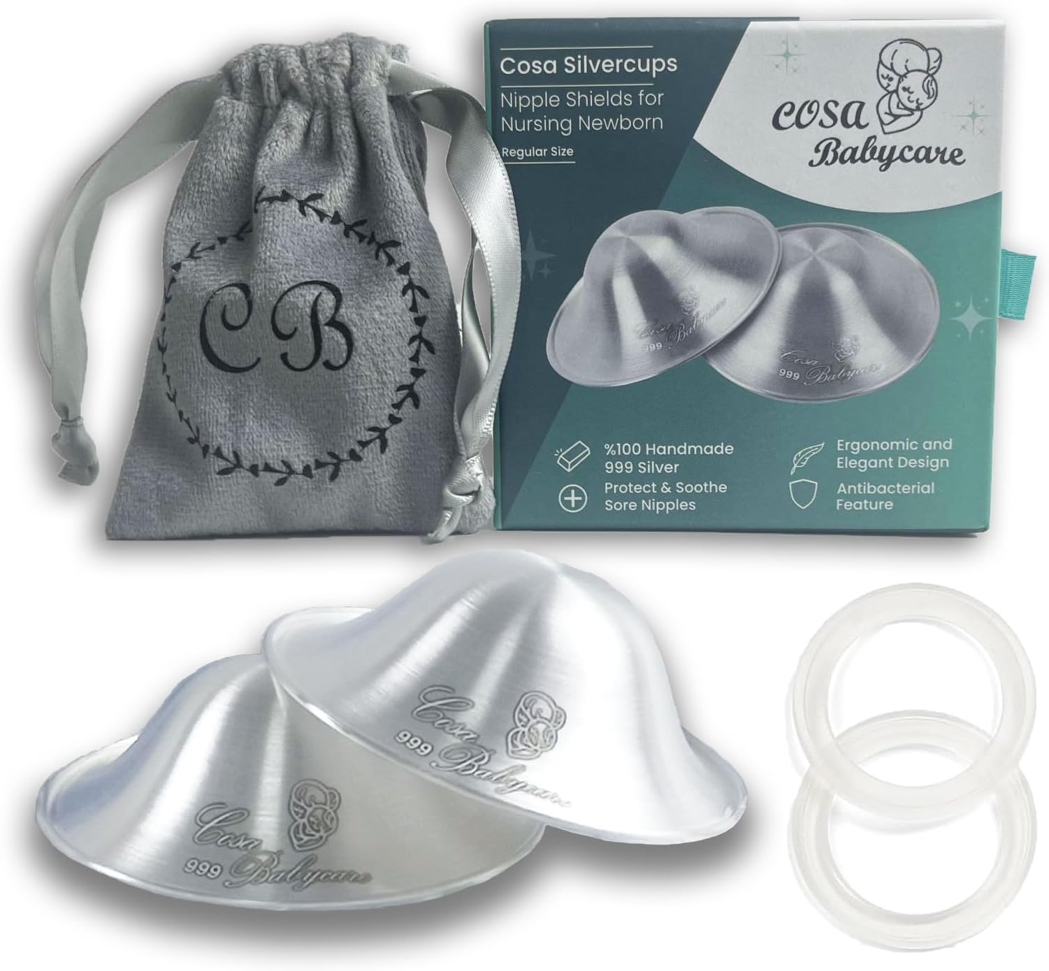 MamaBabyCo® 999 Silver Nursing Cups The Original Nipple Shields for