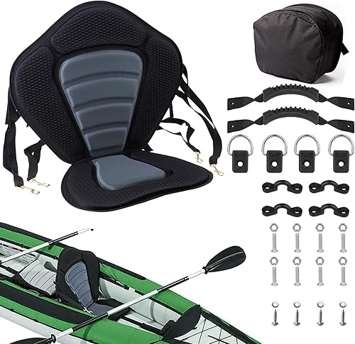 Vashly Asiento de kayak, asiento universal desmontable para kayak, asientos de canoa con bolsa de almacenamiento desmontable, cojín de asiento de
