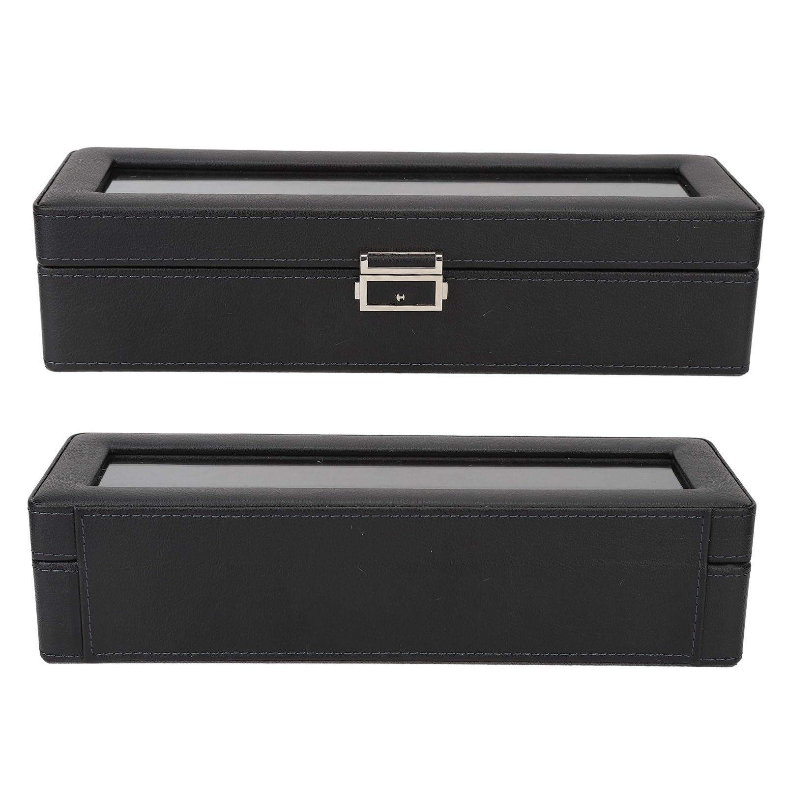 Uhrenbox mit 6 Fächern und Glasdeckel, einlagiges Schmuckaufbewahrungsgehäuse für Uhren, transparente Display-Box mit PU-Leder-Oberfläche für Wohndekor und Reisen