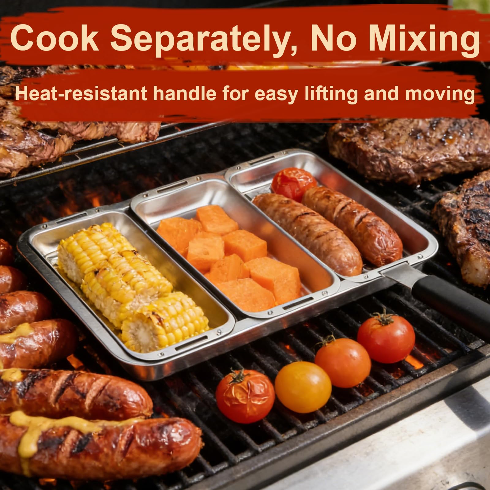 Denmay Grillkorb Set mit Deckel, Edelstahl Grillpfännchen Set mit Griff für Gasgrill & Holzkohlegrill – Universal Grillpfannen zubehör für Weber, Enders, Charbroil Grill, 3 Grillkörbe + 1 Grillschale