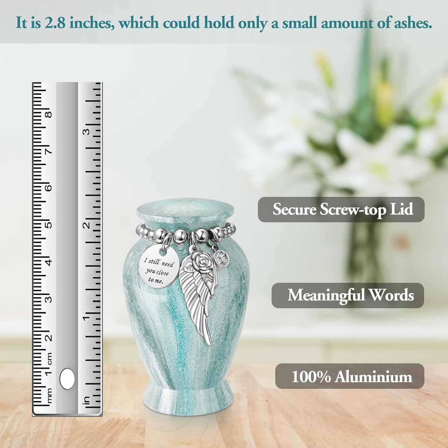 Memorials Small Urns for Human Ashes Keepsake Aluminum Mini Urns for Ashes with Angel Wing Charm Decorative Burial Urn Funeral Cremation Urns for Women and Men (Light Green) - Image 2