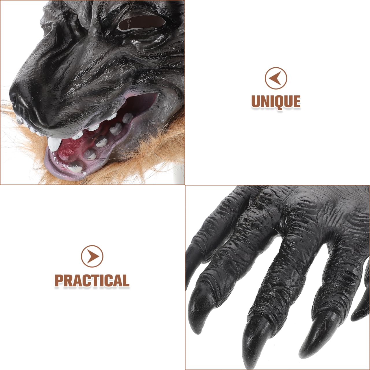 SAFIGLE Halloween Werewolf Costume Set, Wolf and Claw Gloves, Theatre Prank Prop, Crazy Masks, Dressing Masks for Halloween Party - Image 3
