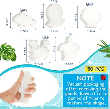 Zhehao 50 Pack 5 Shapes Hot Tub Sponge Absorber Oil Absorbing Sponge Foam Hot Tub Scum Absorber for Swimming Pool Spa Cleaning Accessories(White)