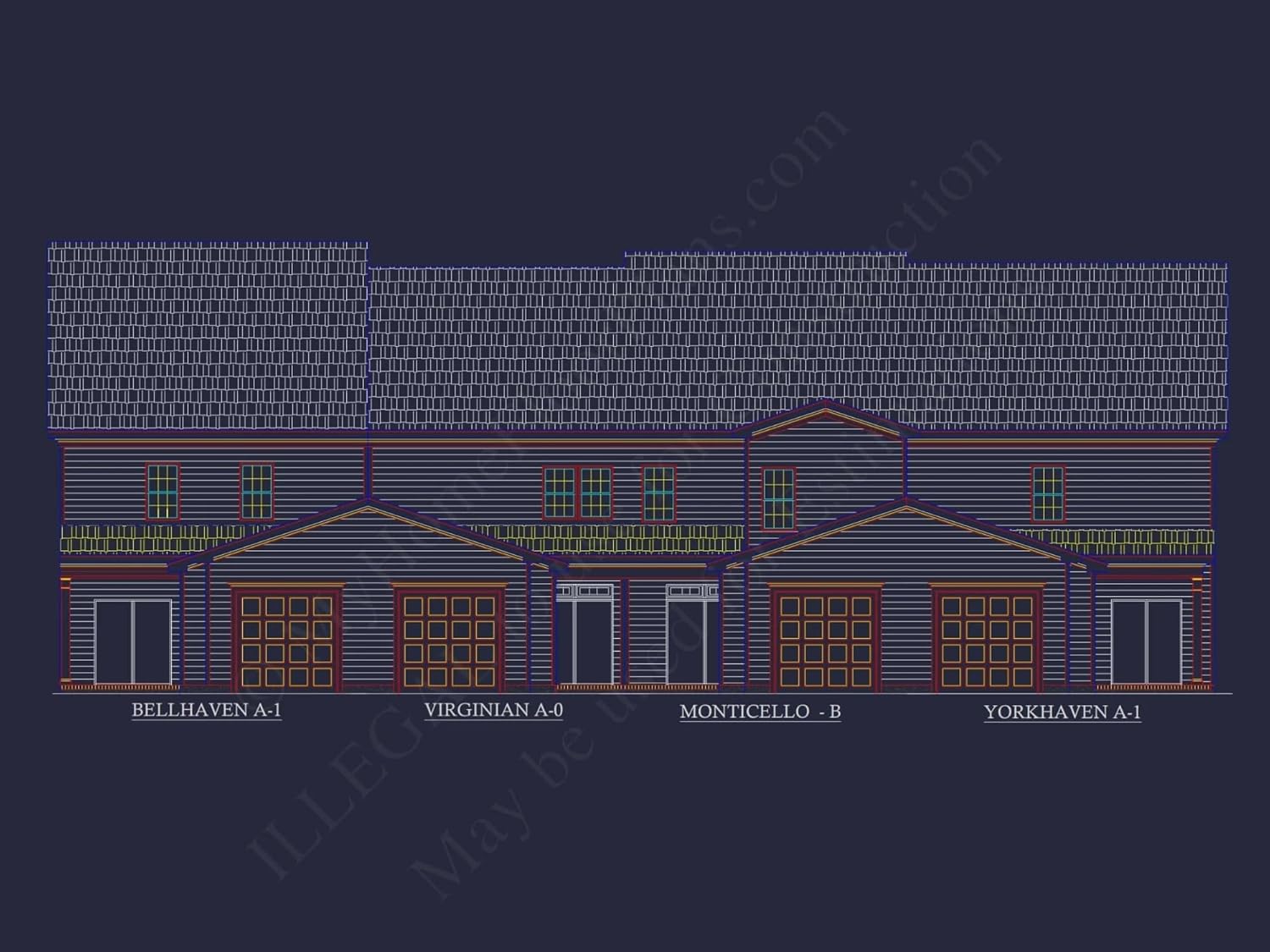 8-1395 BLDG 3 Townhouse Plan -Colonial Revival Home Plan - 3-Bed, 2-Bath, 1,942 SF