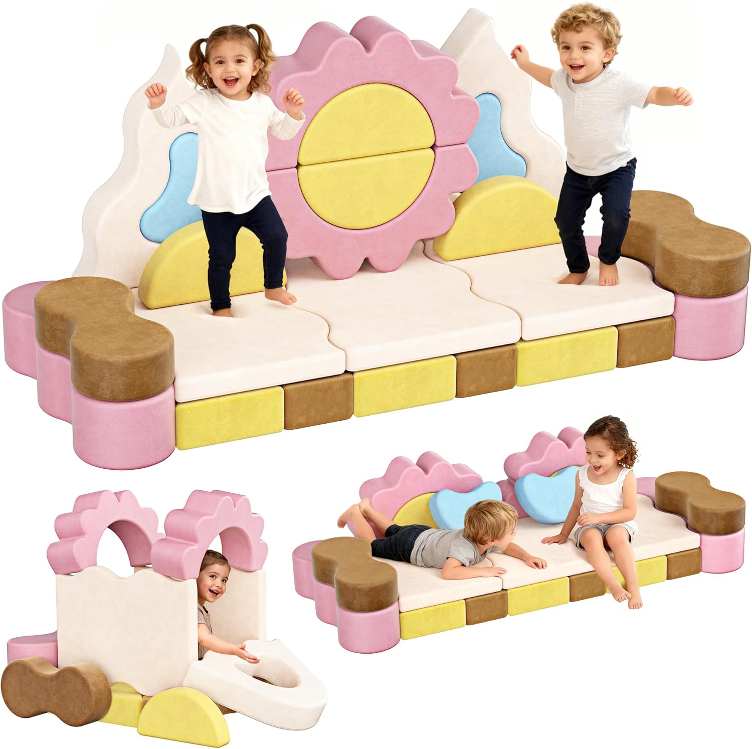 CoziBB 23Pcs Modular Kids Play Couch, Toddler Couch with Convertible and Multifunctional Foam for Inspiring Child Creativity, Kids Couch for Playroom Bedroom - Flower Theme
