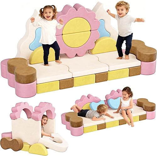 CoziBB 23Pcs Modular Kids Play Couch, Toddler Couch with Convertible and Multifunctional Foam for Inspiring Child Creativity, Kids Couch for Playroom Bedroom - Flower Theme