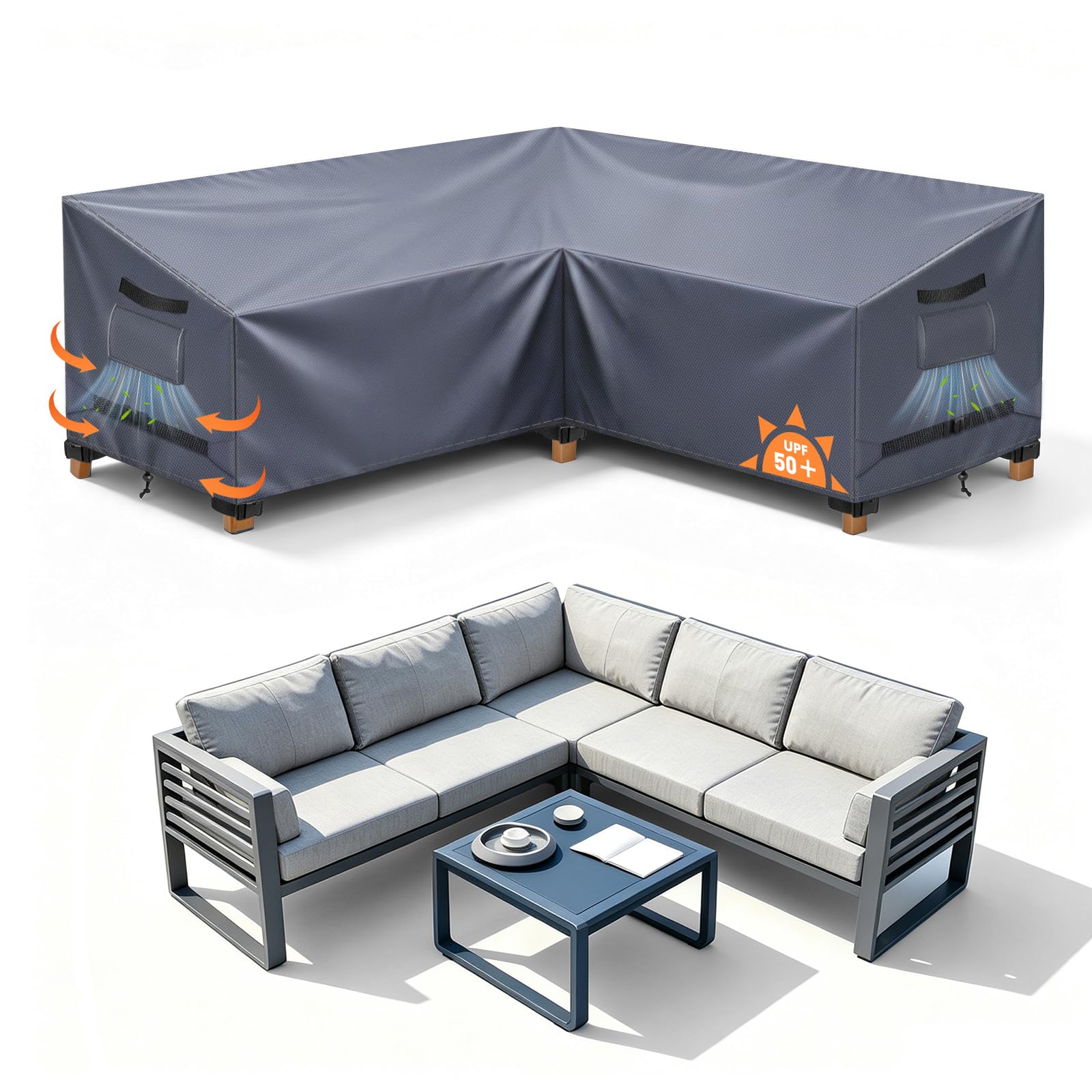 Garden L-Shape Furniture Corner Sofa Cover Waterproof, 225x225x90x80/70cm