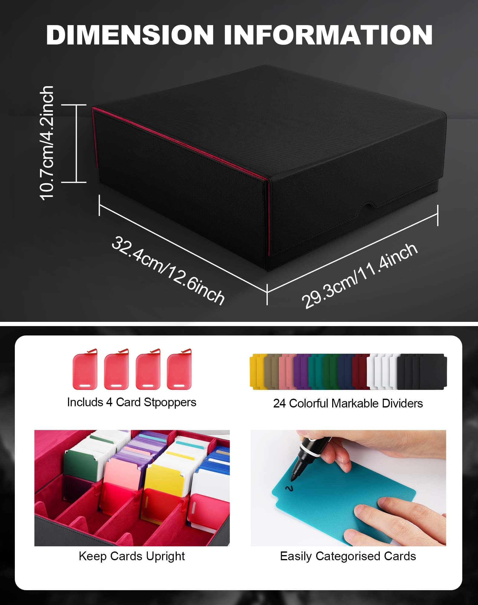 ZLCA Trading Card Storage Box, Commander Card Deck Case Holds 2400+ Cards, MTG Deck Box with 4 Stoppers - Image 3