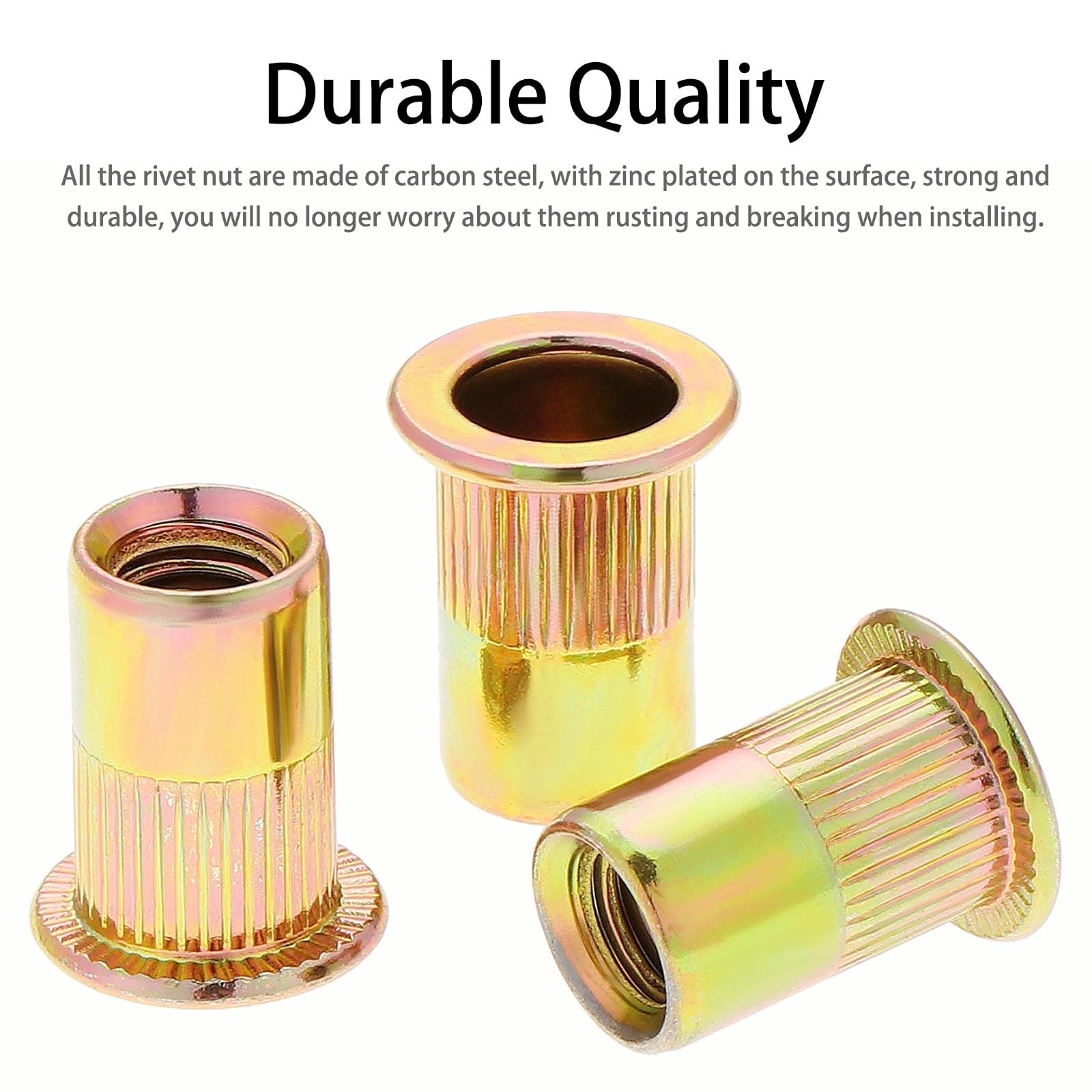 Gueenky 100 Pezzi Dadi Rivetti Filettati in Acciaio Carbonio Zincato, M10 Dadi Filettati con Testa Piatta, Assortimento dadi Inserti Filettati Mobili in Legno (17 mm x 21 mm)