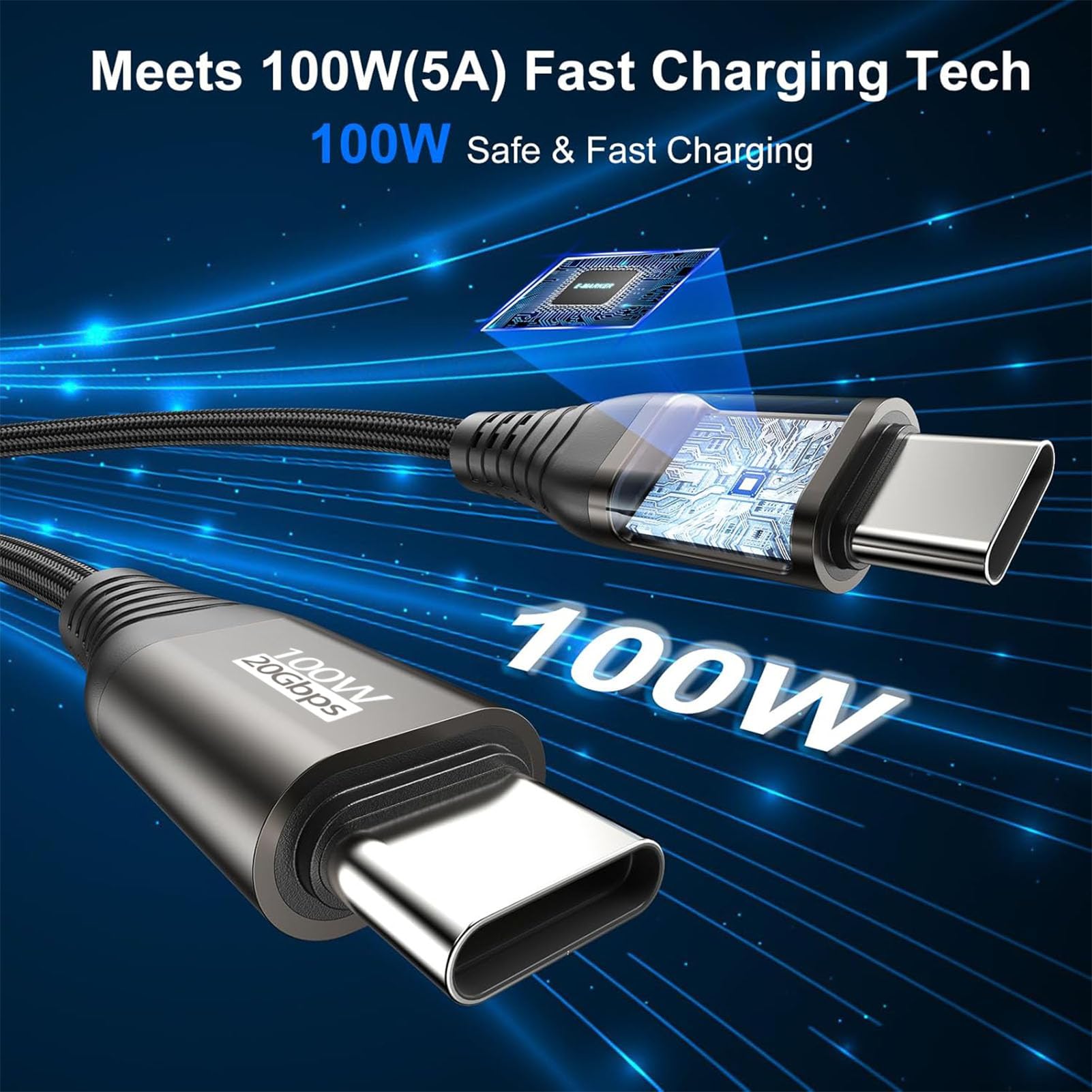 Cable USB C de 20 pies, cable USB 3.2 Gen 2 de 20 pies, cable USB C a C de carga rápida/monitor de video/datos (4K a 60Hz, 100W, 10Gbps) para USB C Hub VR, monitor portátil KYY/MNN, LG, DELL-6M