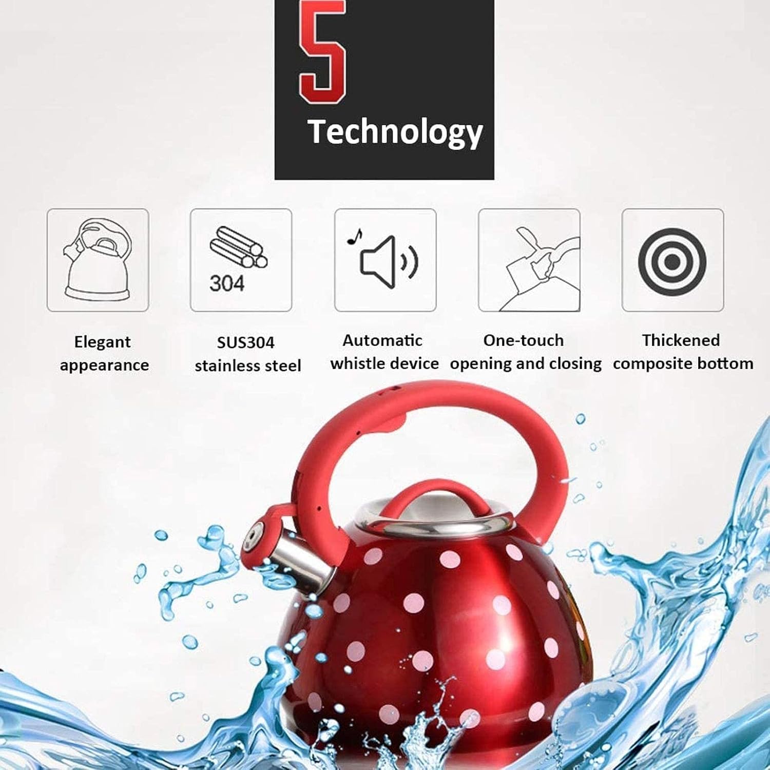 3 Quart Whistling Tea Kettle Whistling Tea Kettle with Heat-Resistant Ergonomic Surgery Handle Red (Red 3 Quart)