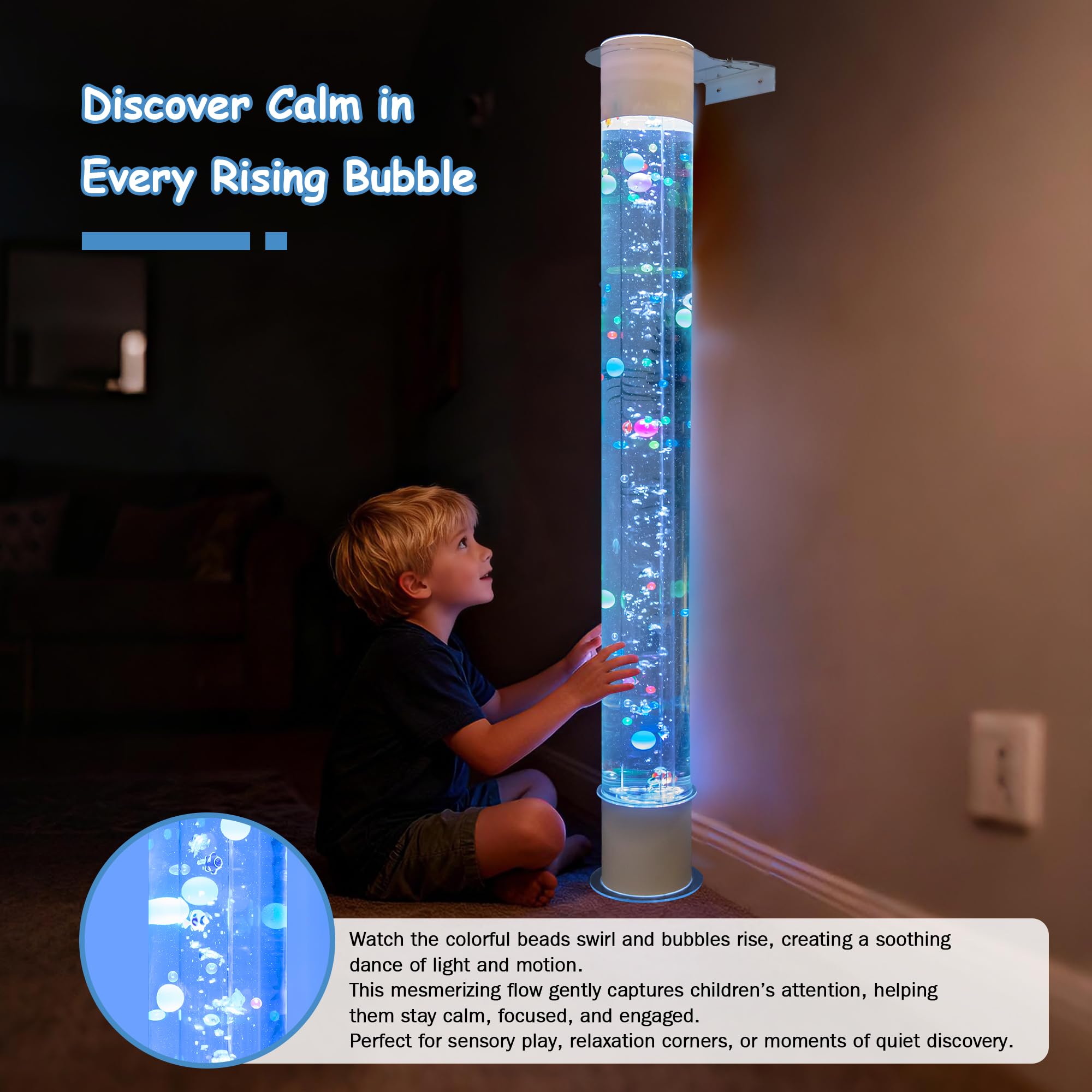 6FT Floating Balls Colorful Beads Bubble Tube Color-Changing LED with Remote App Works with Multiple Wireless Controllers Sensory — view 4