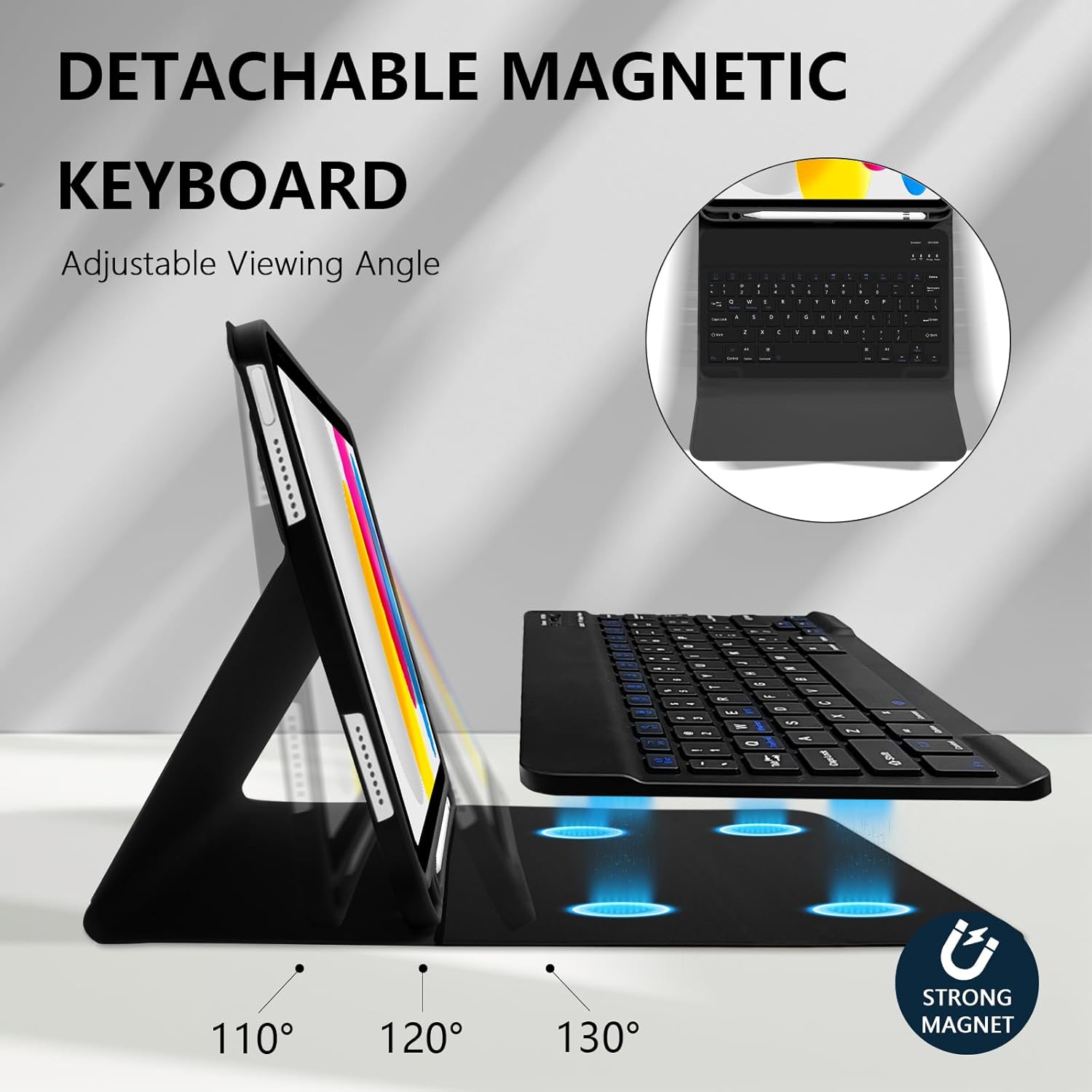 Keyboard Case for iPad 11th 10th Generation with Pencil Holder, Wireless Keyboard Cover for 11th A16 11-inch 2025, 10th Gen 10.9 Inch 2022, Diamond Checkered Plaid Black-Grey-White