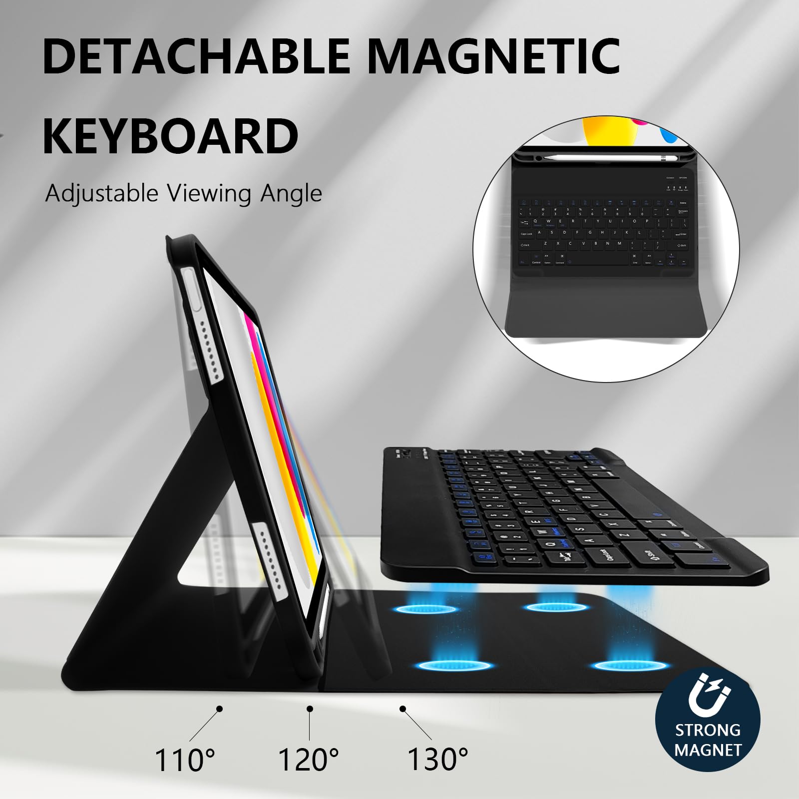 Mewealth for iPad 11th 10th Generation Case with Keyboard, Detachable Folio Wireless Keyboard Cover with Pencil Holder for 11th A16 11-inch 2025?10th Gen 10.9 Inch 2022, Checkered Plaid Blue-White