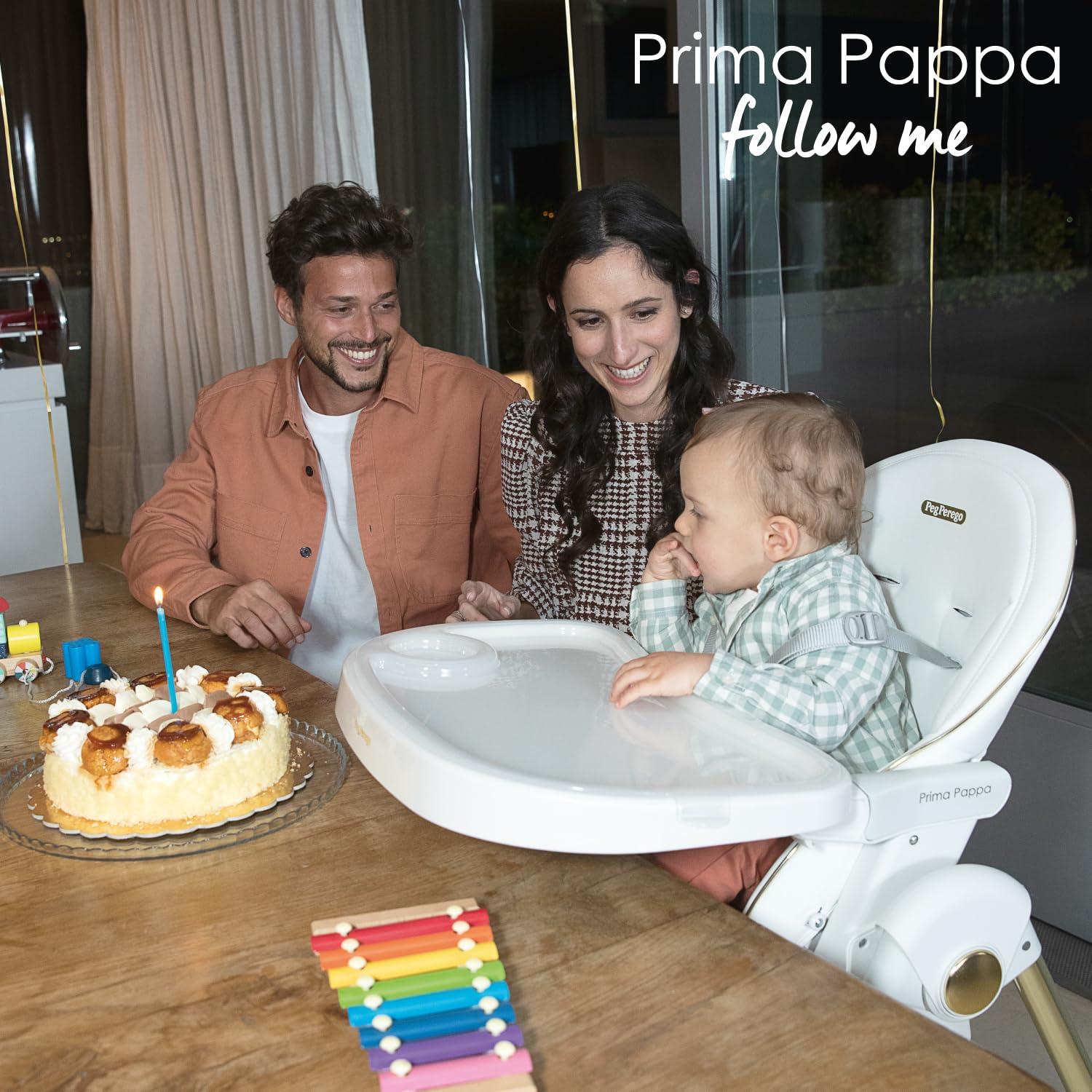 Peg Perego Prima Pappa Follow Me Seggiolone Pappa Neonati Reclinabile, Funzione Sdraietta, 4 ruote, Pieghevole e Ultracompatto, per Bambini da 0 a 3 Anni (0-15 kg), Linear Grey